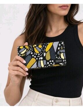 Pineda Covalin Mexico Long Wallet Clutch Abstract Print Black Yellow Gray NWT